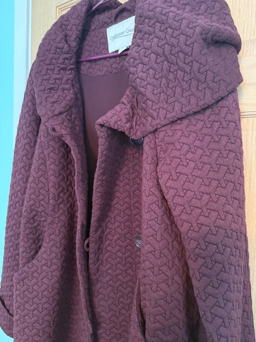 COLDWATER CREEK FALL / WINTER COAT PLUM COLOR WORN TWICE LIKE NEW, NO TAGS